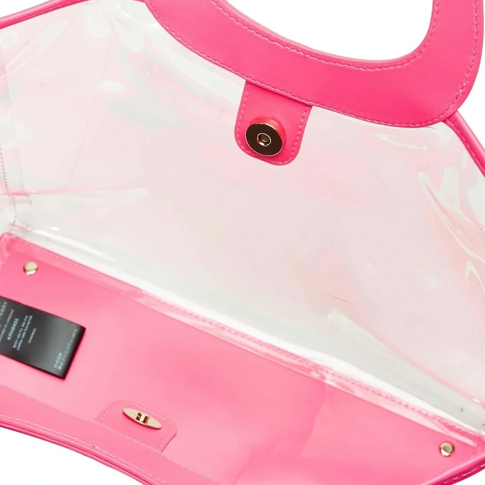 Katy Perry Clear Tote Pink Double Top Handles Jelly Tote With Peace Wristlet - Picture 5 of 11
